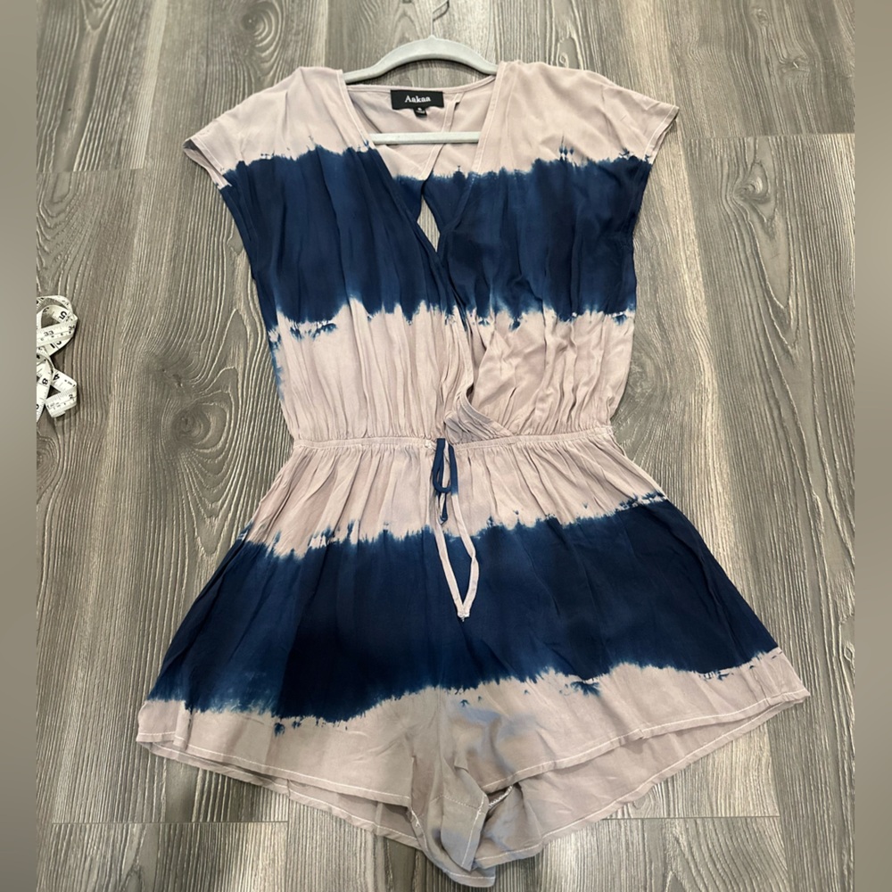 NWOT - Blue and grey silky soft romper with open back a size small